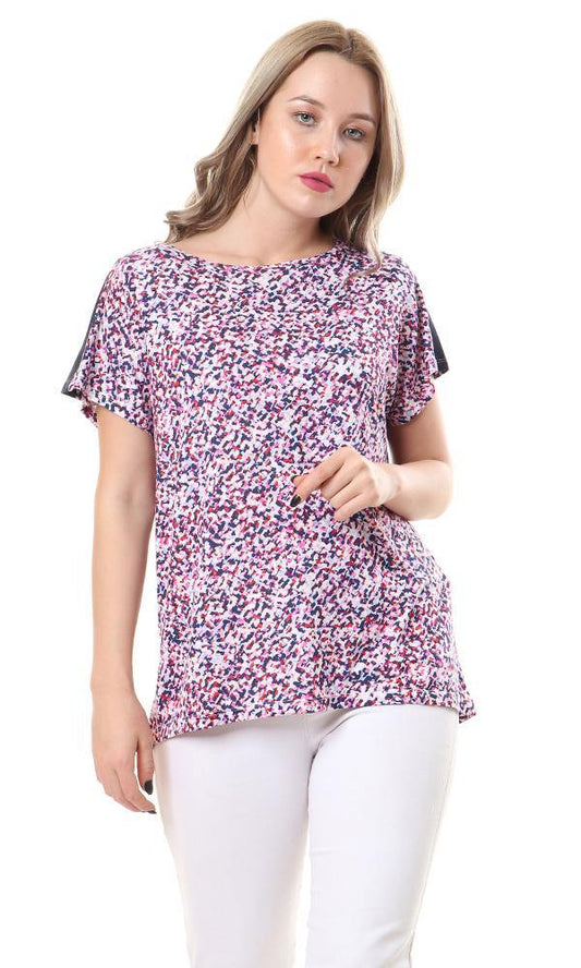 57949 Colorful Short Sleeves Crew Neck Rayon Top - Ravin 