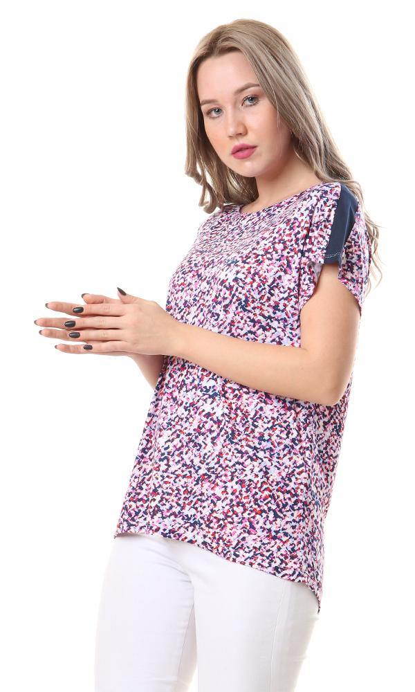 57949 Colorful Short Sleeves Crew Neck Rayon Top - Ravin 