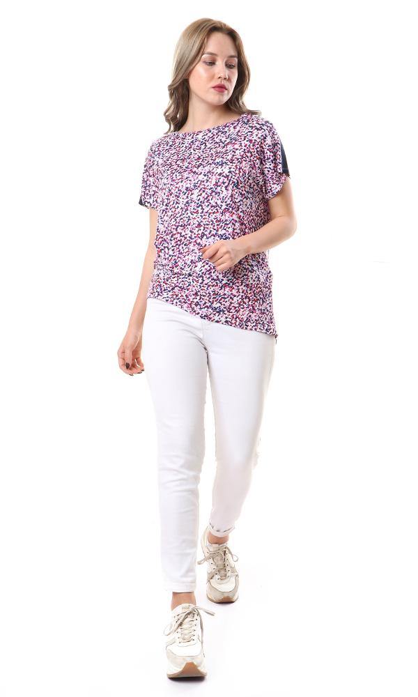 57949 Colorful Short Sleeves Crew Neck Rayon Top - Ravin 