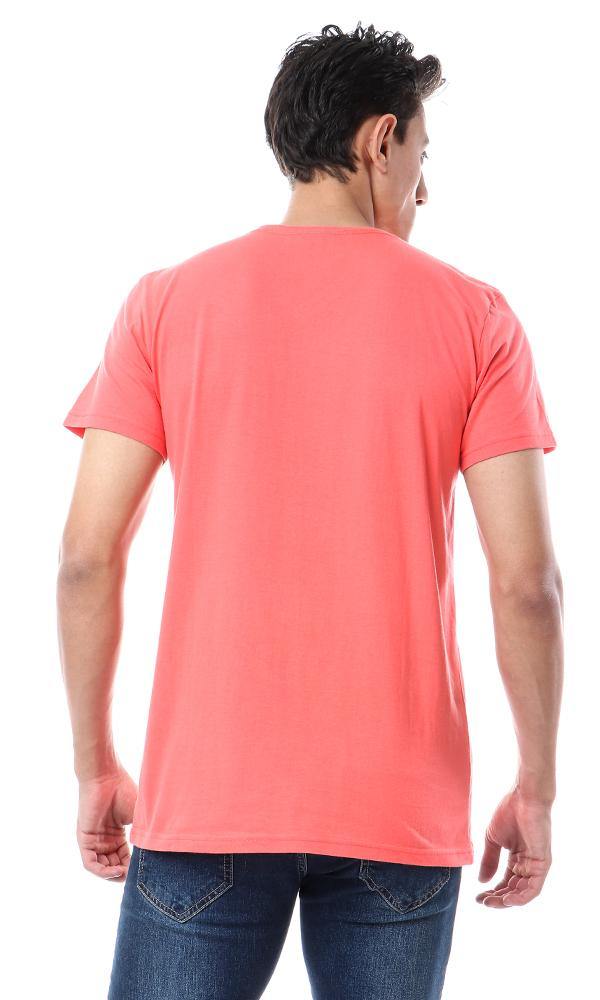 57986 Basic V-Neck Solid T-Shirt - Coral Red - Ravin 