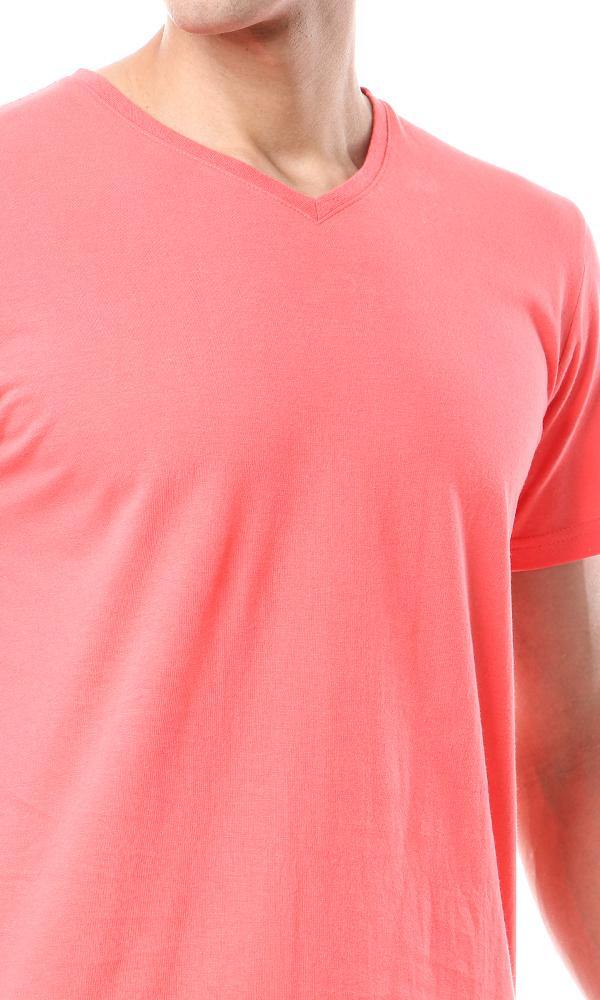 57986 Basic V-Neck Solid T-Shirt - Coral Red - Ravin 