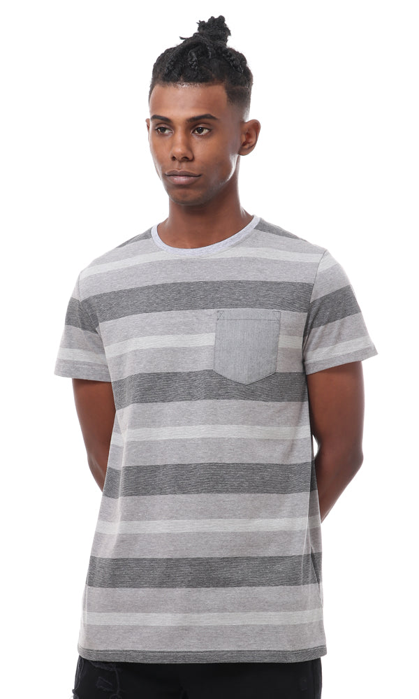 57990 Grey Shades Striped T-Shirt With Side Pocket - Ravin 