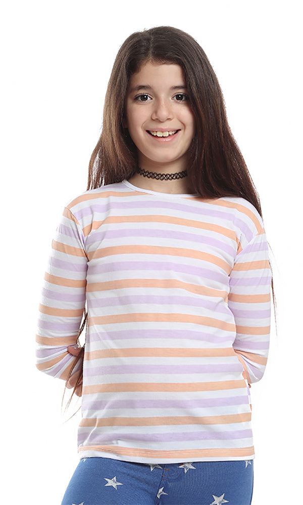 90036 Long Sleeved T-Shirt - Purple & Orange & White