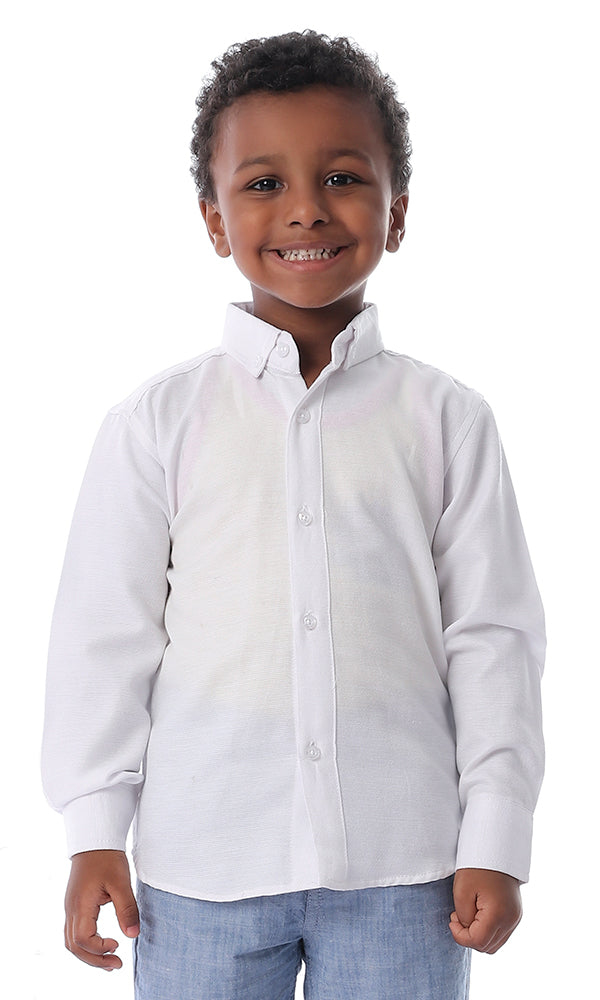 Boys Long Sleeve White Pique Shirt