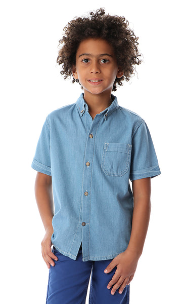 90781 Boys Button-Front Chambray Light Blue Shirt