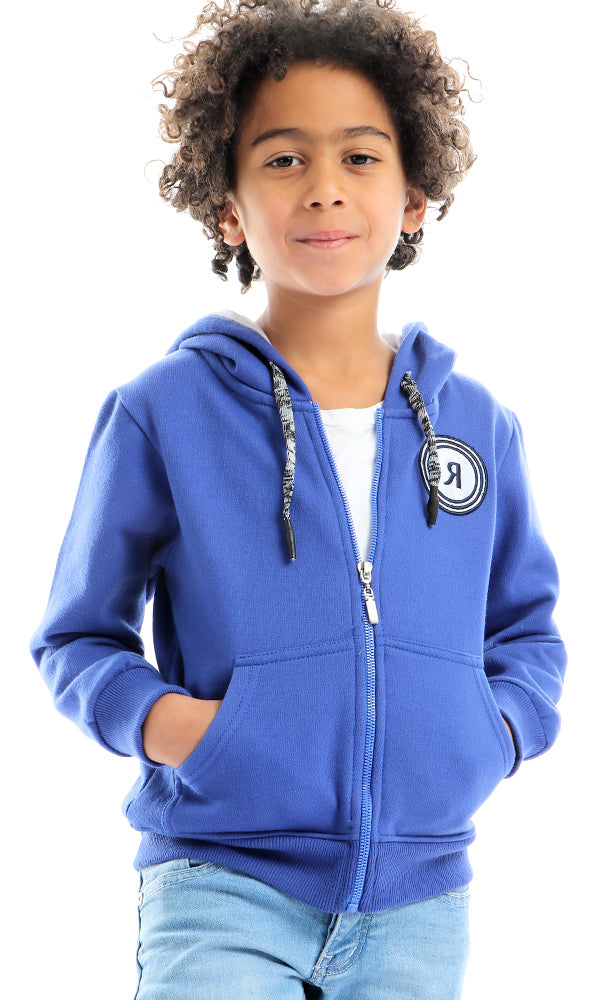 Solid Hooded Neck Blue Sweatshirt