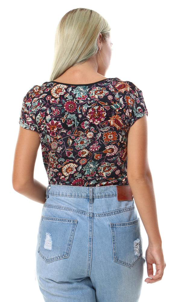 93004 High Low Self Floral Pattern Top - Multicolour - Ravin 