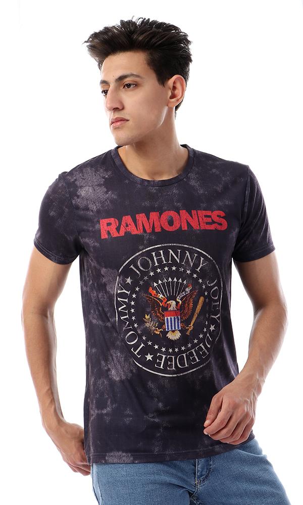 93022 Ramones Printed Casual T-Shirt - Heather Dark Navy Blue - Ravin 