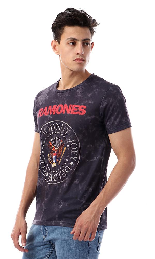 93022 Ramones Printed Casual T-Shirt - Heather Dark Navy Blue - Ravin 