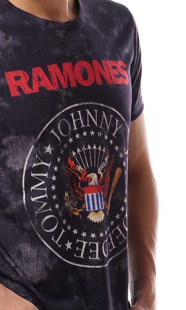 93022 Ramones Printed Casual T-Shirt - Heather Dark Navy Blue - Ravin 