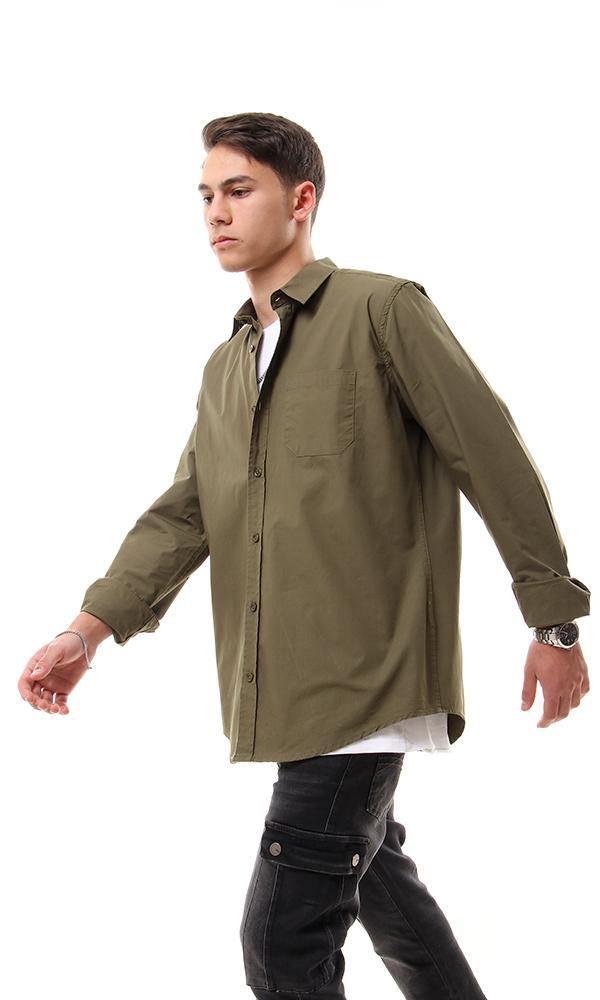 93046 Dark Olive Basic Long Sleeves Shirt With Pocket - Ravin 