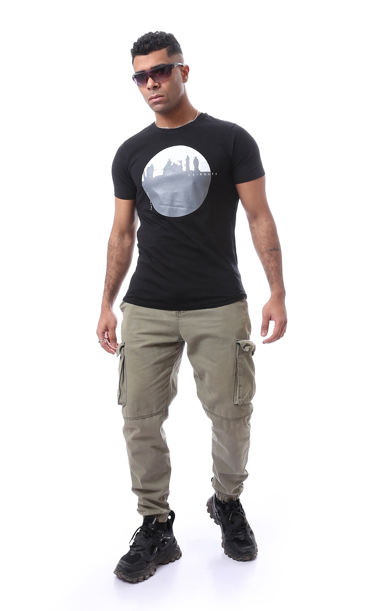 93072 Printed " Cairokee " Short Sleeves Tee - Black