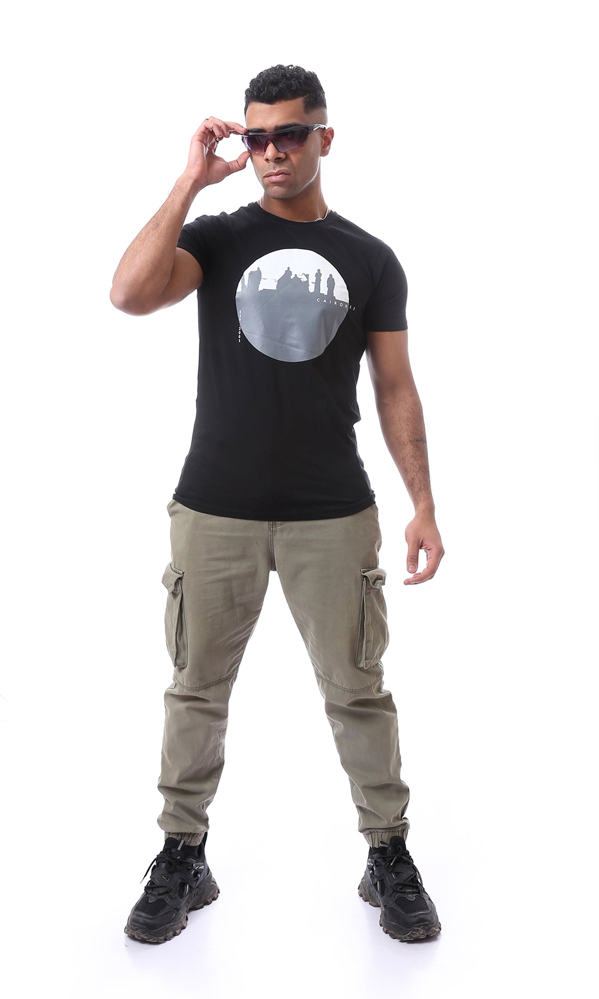 93072 Printed " Cairokee " Short Sleeves Tee - Black