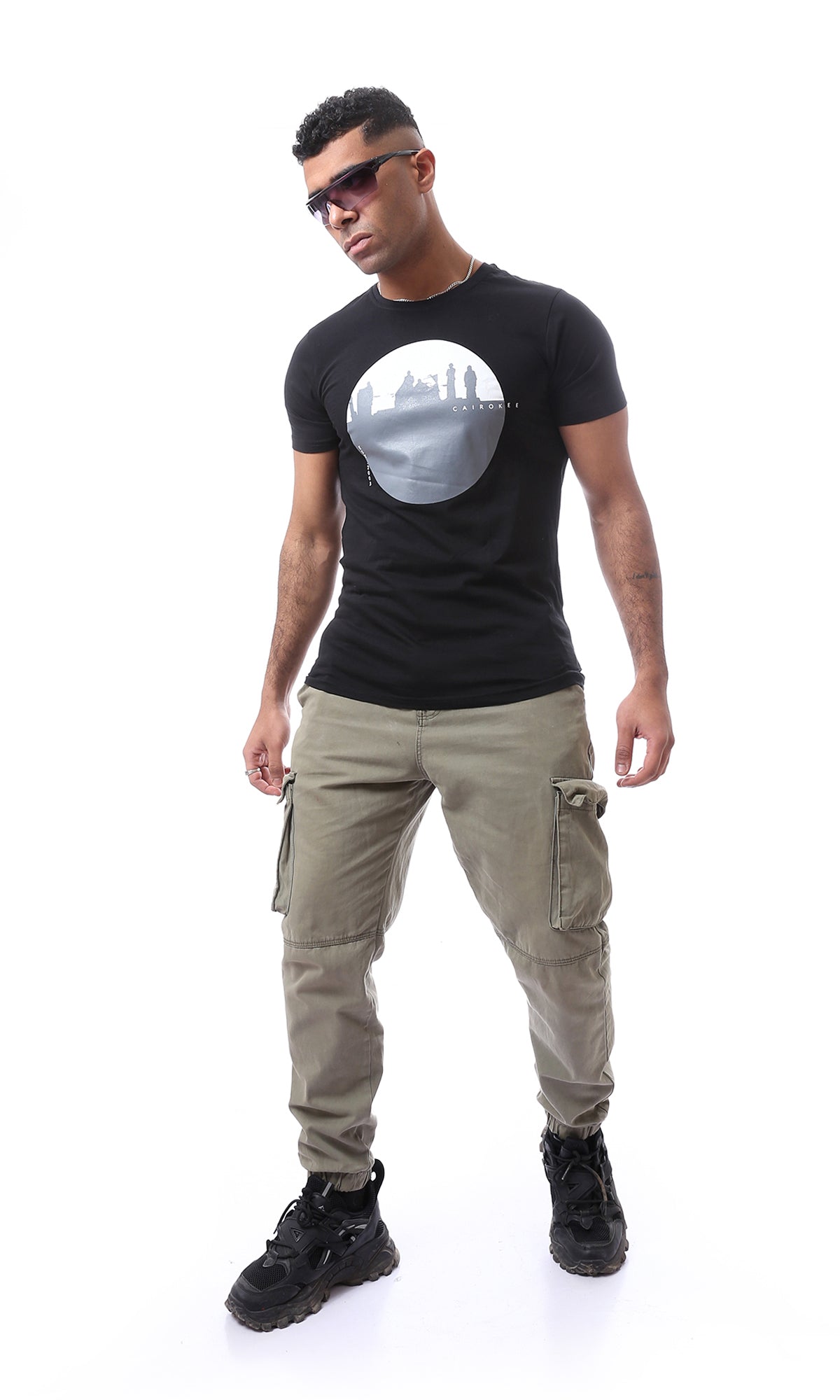 93072 Printed " Cairokee " Short Sleeves Tee - Black