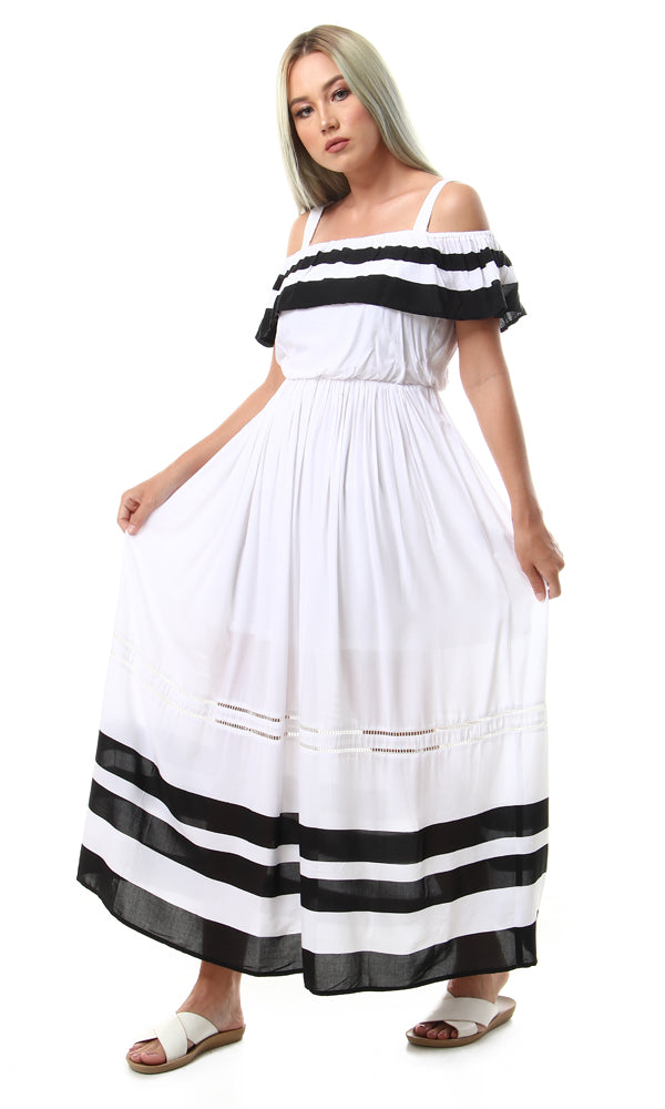 93116 Off Shoulder With Adjustable Straps Dress - White - Ravin 