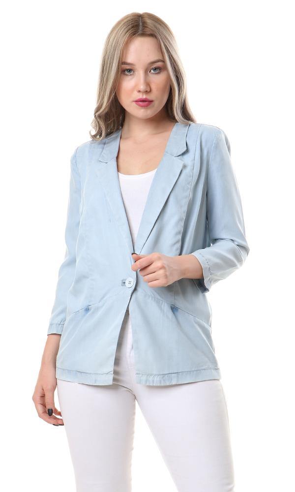 93119 Solid Simple Notched Lapel Dusty Blue Blazer - Ravin 