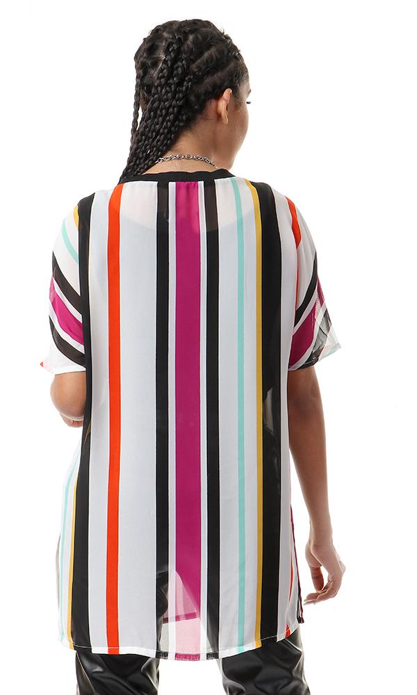 93122 Chiffon Striped Multicolour Round Neck Blouse - Ravin 