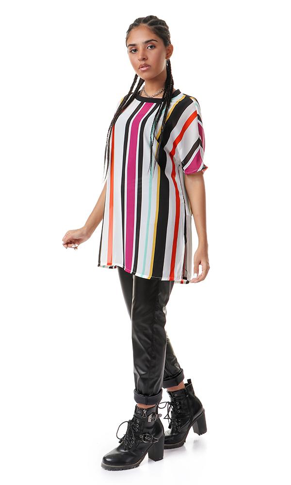 93122 Chiffon Striped Multicolour Round Neck Blouse - Ravin 