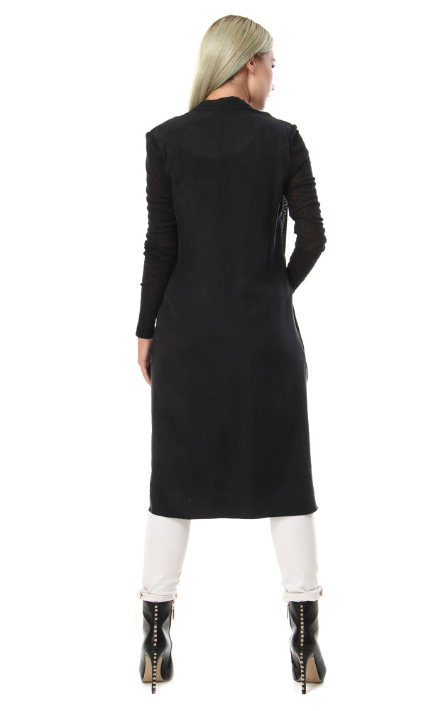 93125 Open Neckline Side Slitted Black Cardigan - Ravin 