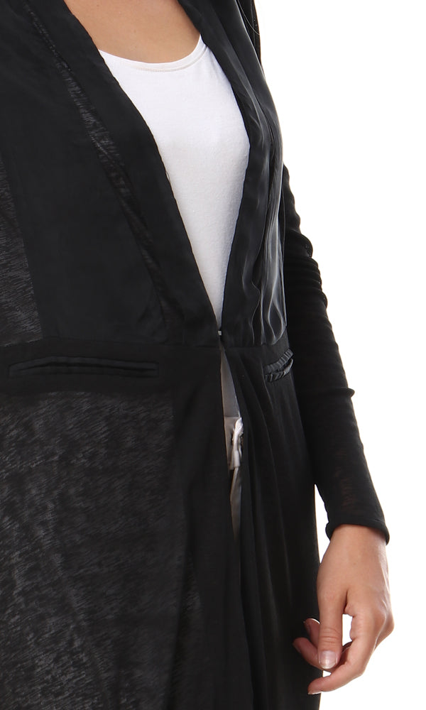 93125 Open Neckline Side Slitted Black Cardigan - Ravin 