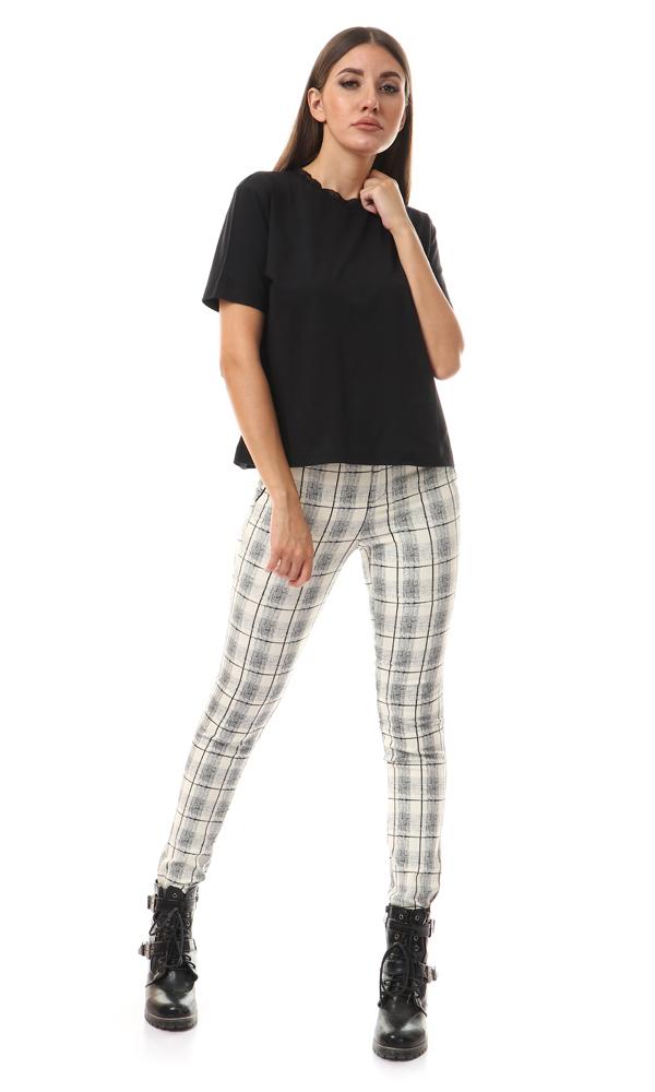 93130 Tartan Fashionable Legging - Off White & Black - Ravin 