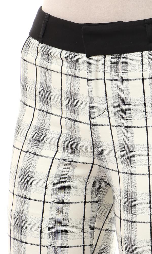93130 Tartan Fashionable Legging - Off White & Black - Ravin 