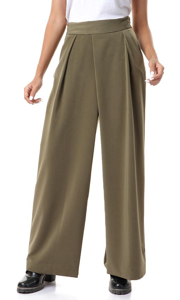 93135 Side Zipper Solid Wide Leg Pants - Olive - Ravin 