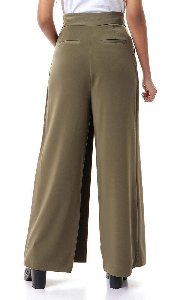 93135 Side Zipper Solid Wide Leg Pants - Olive - Ravin 