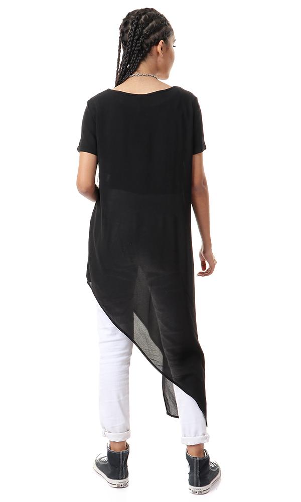 93145 Asymmetric Printed Fashionable Black Top - Ravin 