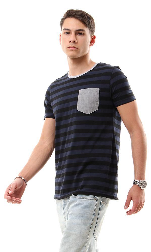 93152 Bi-Tone Wild Stripes Crew Neck Tee - Black & Navy Blue - Ravin 