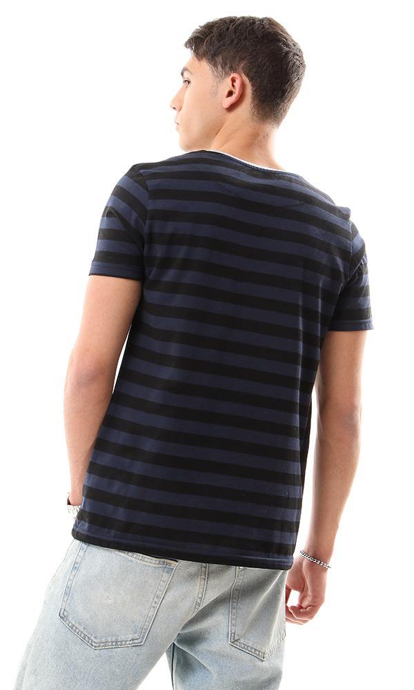 93152 Bi-Tone Wild Stripes Crew Neck Tee - Black & Navy Blue - Ravin 
