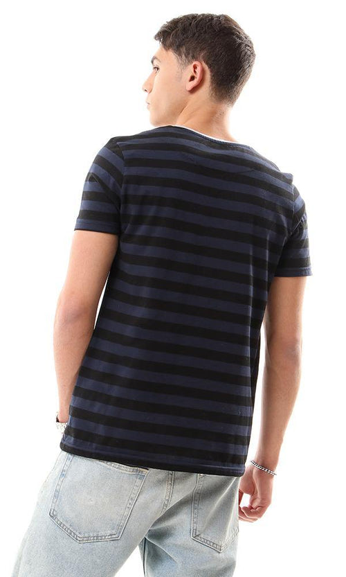 93152 Bi-Tone Wild Stripes Crew Neck Tee - Black & Navy Blue - Ravin 