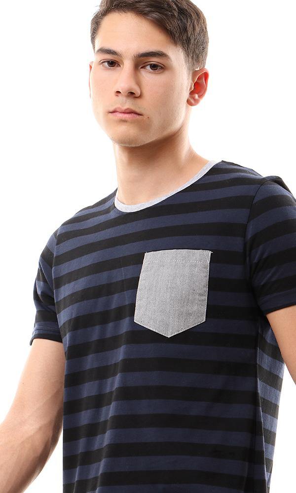 93152 Bi-Tone Wild Stripes Crew Neck Tee - Black & Navy Blue - Ravin 