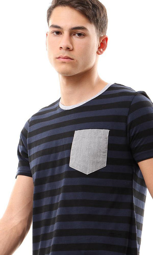93152 Bi-Tone Wild Stripes Crew Neck Tee - Black & Navy Blue - Ravin 
