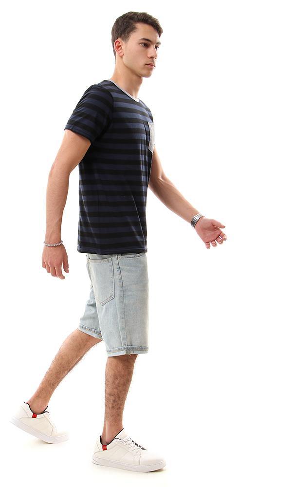 93152 Bi-Tone Wild Stripes Crew Neck Tee - Black & Navy Blue - Ravin 