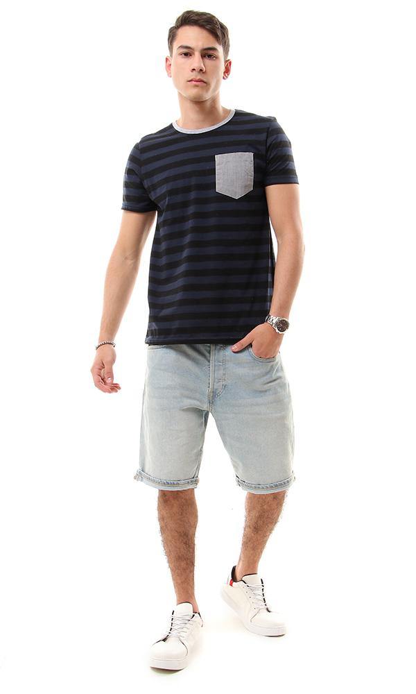 93152 Bi-Tone Wild Stripes Crew Neck Tee - Black & Navy Blue - Ravin 