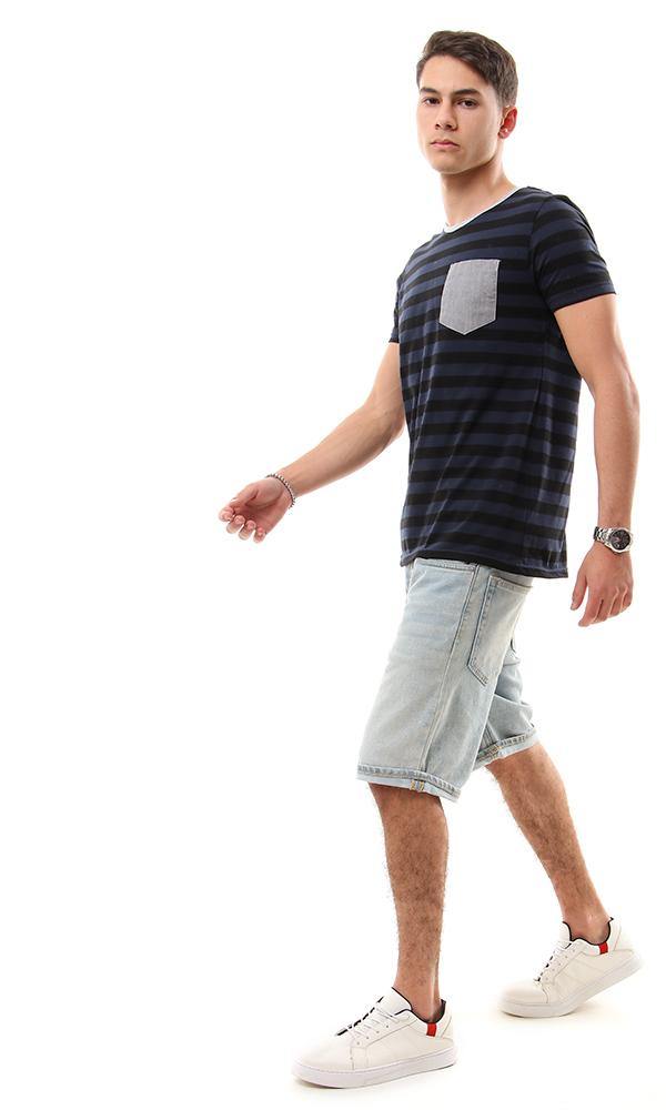 93152 Bi-Tone Wild Stripes Crew Neck Tee - Black & Navy Blue - Ravin 