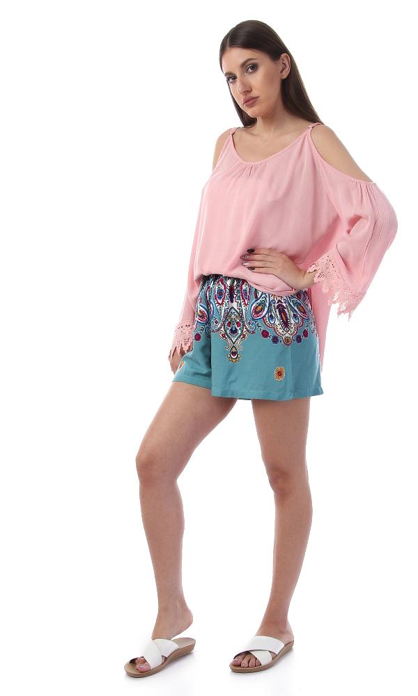 93155 Paisely Patterned Light Blue Summer Shorts - Ravin 