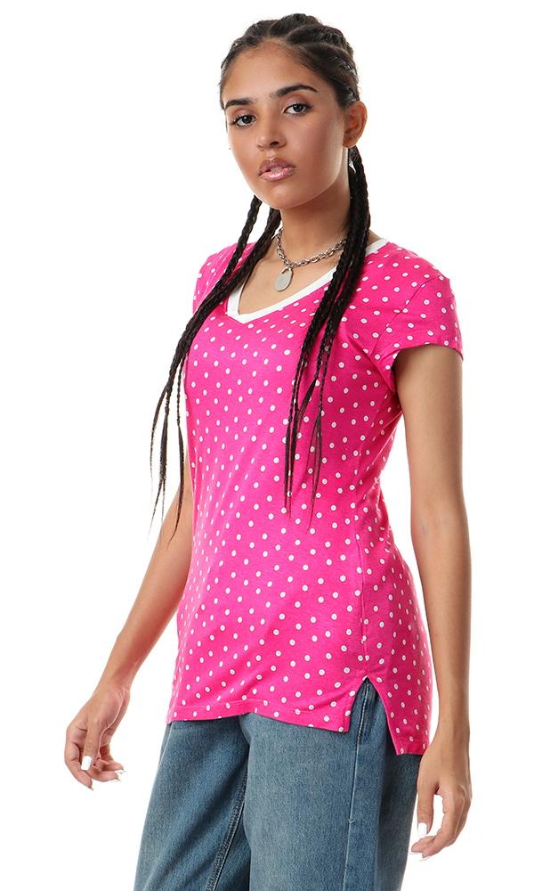 93172 Polka Dots V-neck Soft Fuchsia Top - Ravin 