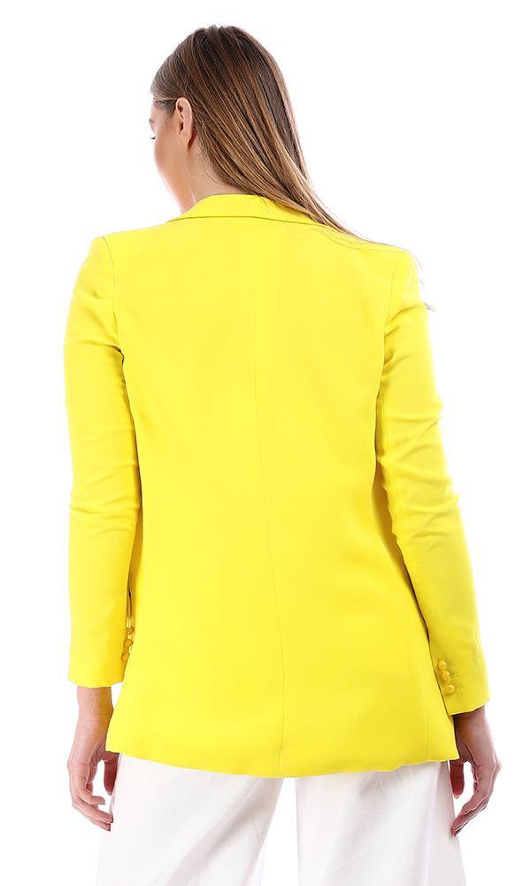 93205 Double Buttoned Plain Notched Lapel Yellow Blazer - Ravin 