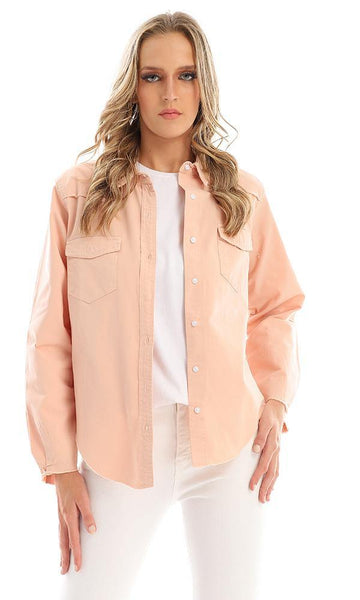 93219 Nude Gabardine Shirt With Front Buttoned Pockets - Ravin 