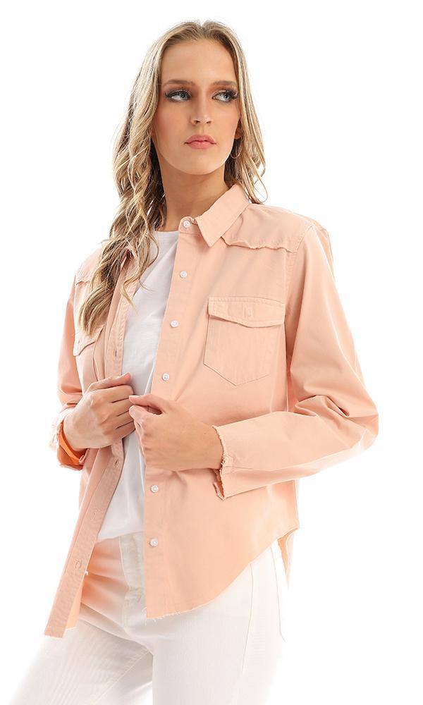 93219 Nude Gabardine Shirt With Front Buttoned Pockets - Ravin 