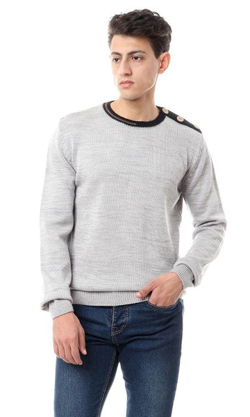 93364 Decorative Buttons Heather Light Grey Pullover - Ravin 