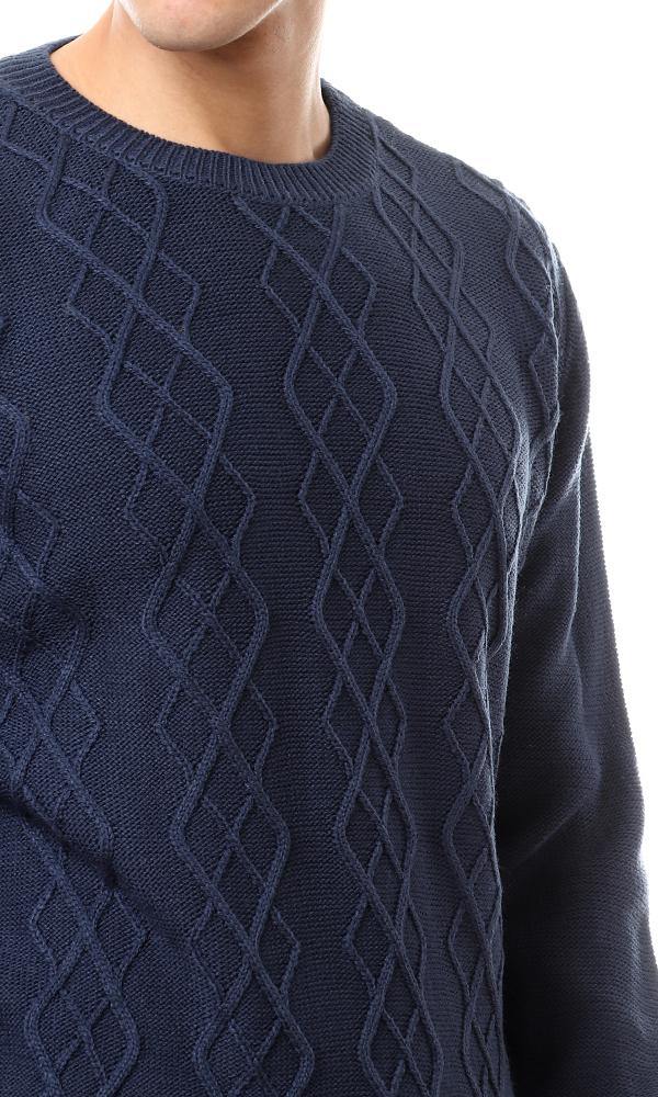 93576 Front Knitted Diamonds Slip On Pullover - Midnight Blue - Ravin 