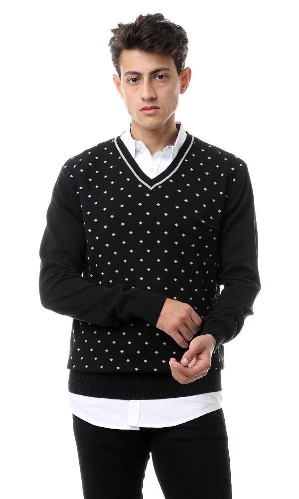 93606 Diamond V-Neck Full Sleeves Pullover - Black - Ravin 