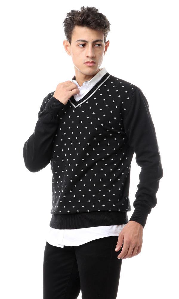 93606 Diamond V-Neck Full Sleeves Pullover - Black - Ravin 