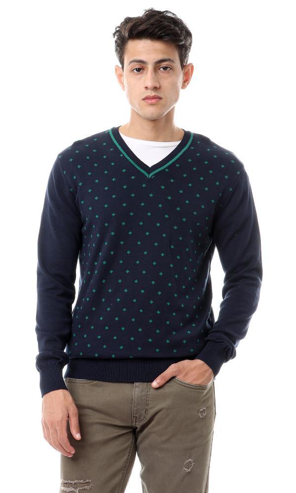 93643 Self Knitted Diamond Pullover - Navy Blue & Green - Ravin 
