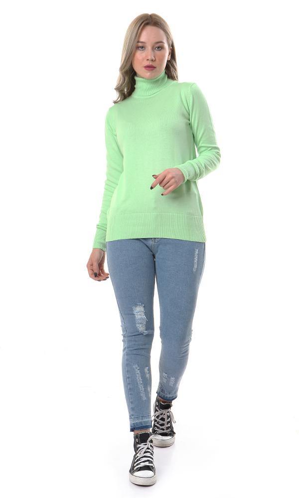 93858 Turtle Neck Basic Solid Pullover - Lime - Ravin 