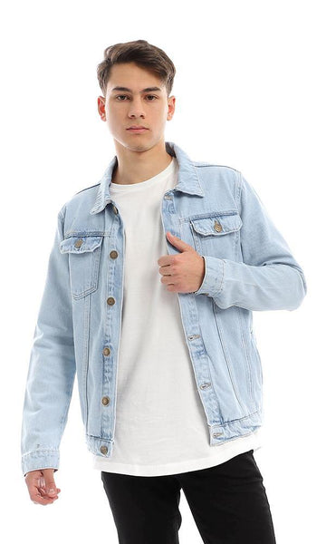 93901 Casual Ice Blue Denim Jacket With Side Pockets - Ravin 