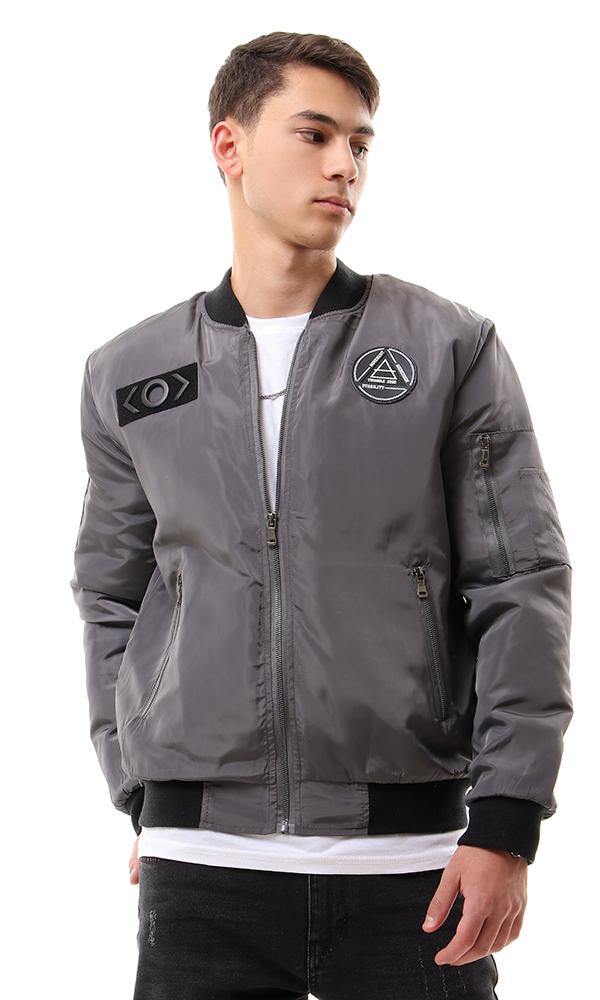 94034 Zipped Side Pockets Dark Grey Bomber Jacket - Ravin 